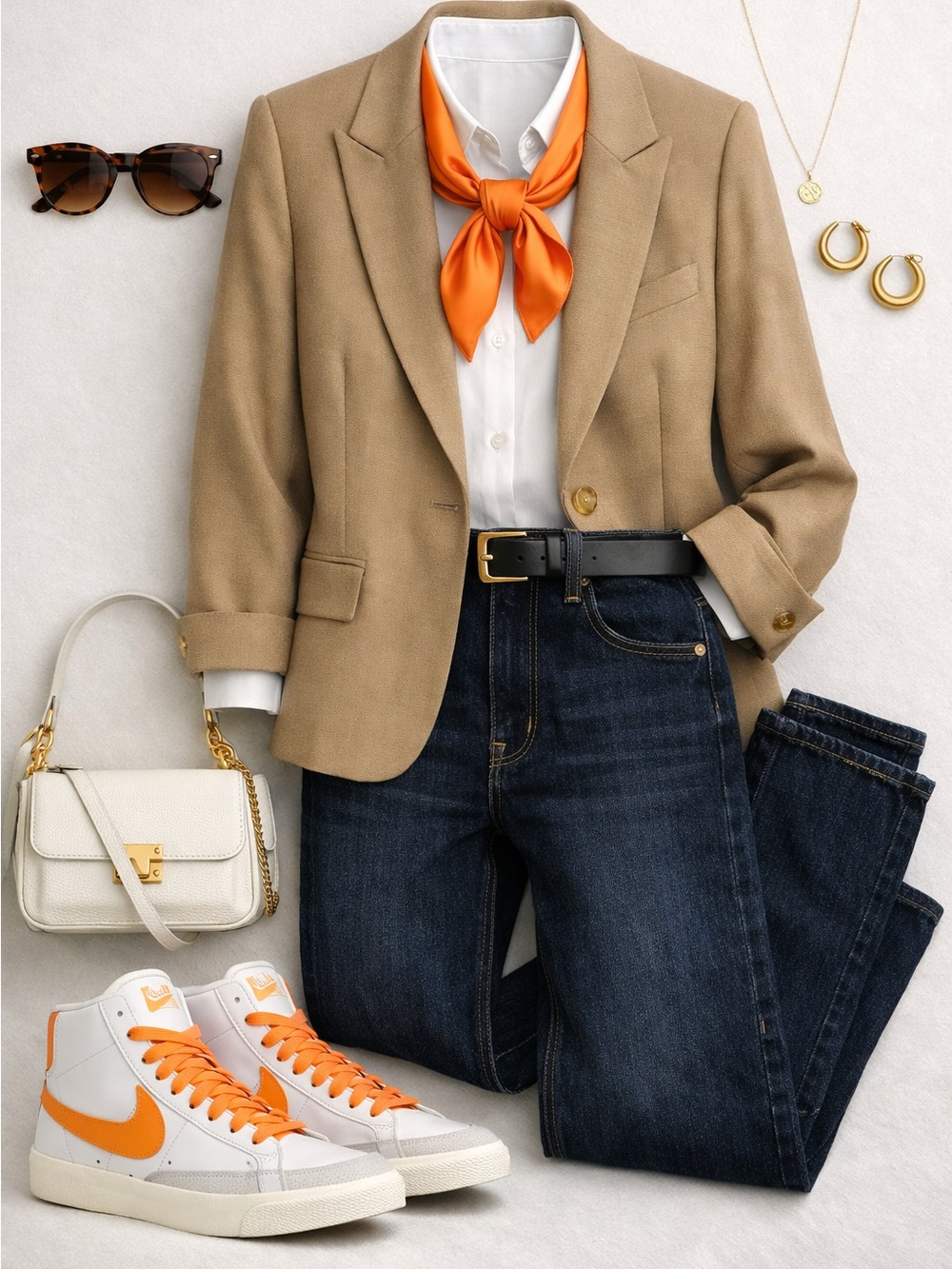 Nike Mid-Top Sneakers White with Orange Swoosh